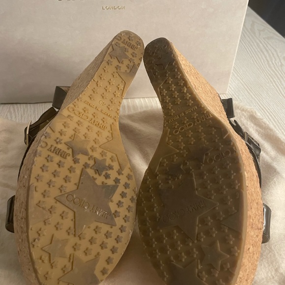 Jimmy Choo Papyrus Patent Cork Black Wedge Size 40 - Picture 9 of 11